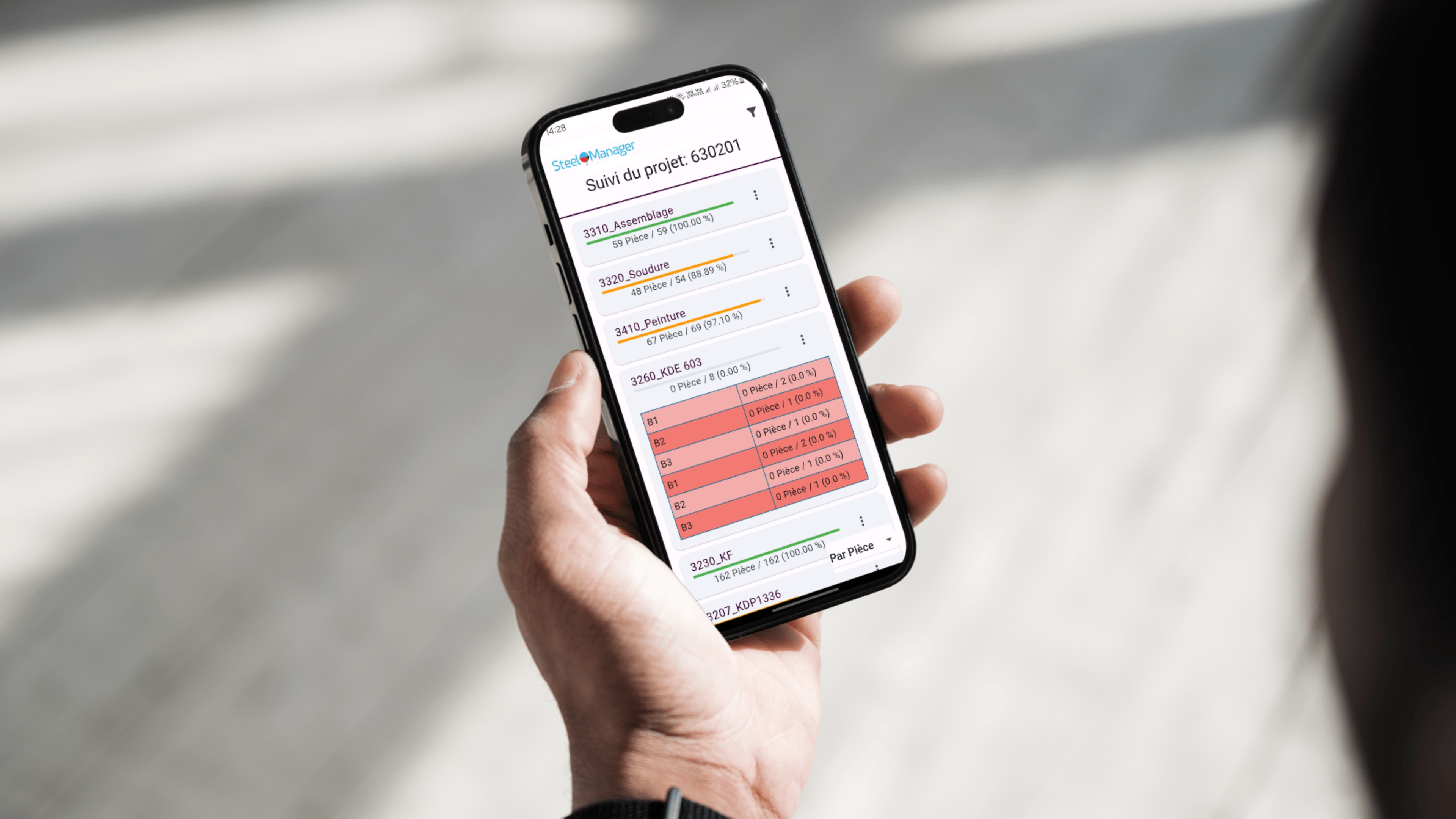 Application mobile Steel Manager utilisée en atelier